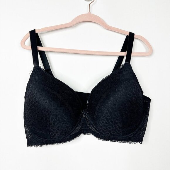 2/$30 Black Fuchsia by Secret Lace LLC Underwire Argyle Lace Bra Black 44D #9447 - Picture 1 of 8